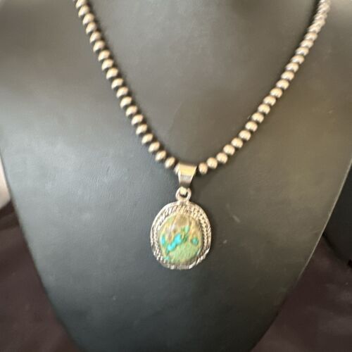 Navajo Blue Boulder Turquoise Necklace Pendant | Sterling Silver | Authentic Native American Handmade | 16801
