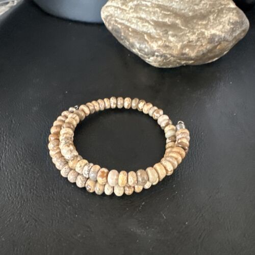 Navajo Brown Picture Jasper Bead Bracelet | 6mm | Sterling Silver | Authentic Native American Handmade | 15244 - Masha USA
