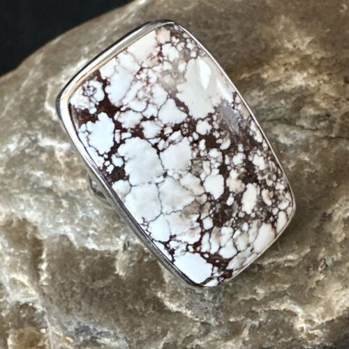 Women's Wild Horse Turquoise Ring | Navajo Sterling Silver | Sz 8 Adjustable | Authentic Native American Handmade | 15557