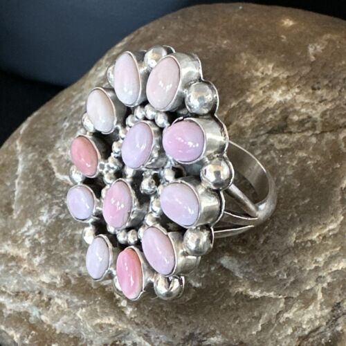 Navajo Pink Coral Multi-Stone Cluster Ring | Authentic Native American Sterling Silver | Multi-Stone | Sz 8.5 | 15365