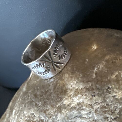 Navajo Stamped Wide Band Ring | Sterling Silver | Sz 5 | Authentic Native American Handmade | 15295