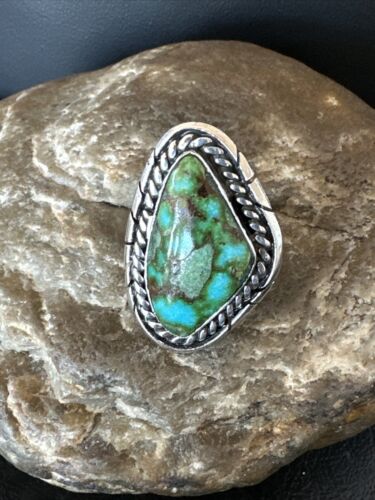 Navajo Green Sonoran Turquoise Ring | Sterling Silver | Sz 8 | Authentic Native American Handmade | 16392