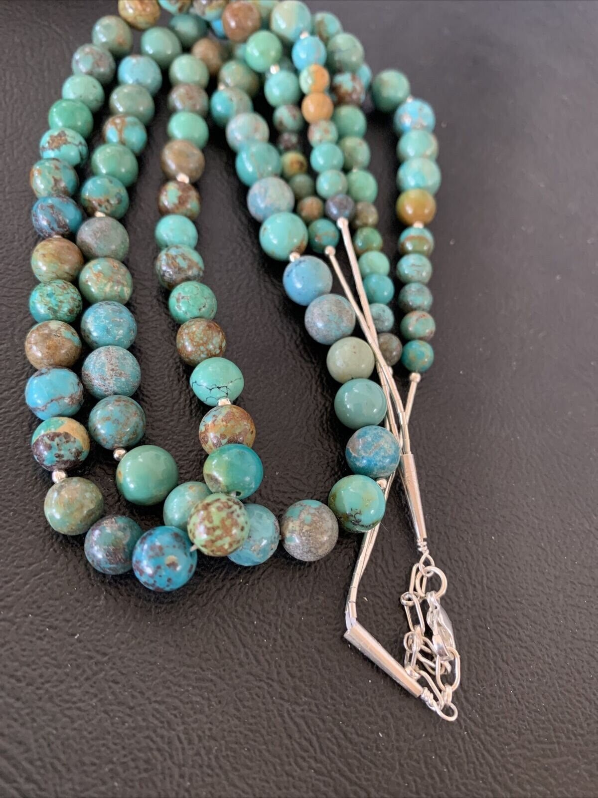 Navajo Sterling Silver Heishi Necklace | Blue Green Turquoise Beads | Authentic Native American Handmade | 02023