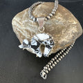 Navajo White Buffalo Turquoise Bear Inlay Pendant Necklace | Sterling Silver | Native American Handmade | 15248