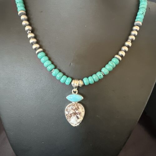 Wild Horse | Blue Kingman Turquoise Necklace Pendant | Sterling Silver | Multi-Stone | 17575