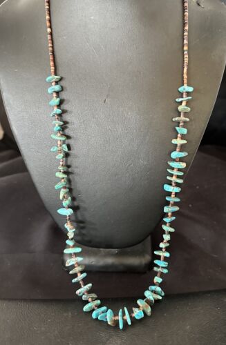 Navajo Kingman Turquoise Shell Necklace | Sterling Silver | 28" | Authentic Native American Handmade | 17398