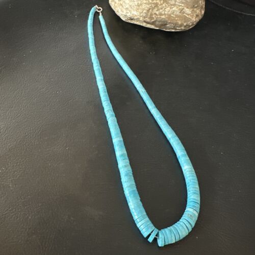 Robin's Egg Blue Turquoise Heishi Necklace | 18" | Sterling Silver | Authentic Native American Handmade | 14932