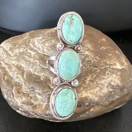 Navajo Blue Dry Creek Turquoise Multi-Stone Ring | Authentic Native American Sterling Silver | Sz 10 | 16733