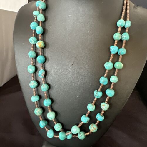 Navajo Blue Graduated Turquoise Shell Bead Necklace | Sterling Silver | 22" | Authentic Native American Handmade | 11280