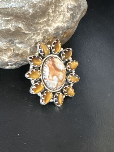 Navajo Coffee Tiger's Eye Cluster Ring | Authentic Native American Sterling Silver | Multi-Stone | Sz 9 | 15183