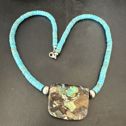 Navajo SpiderWeb Turquoise Heishi Pearls Necklace | Sterling Silver | 20" | Authentic Native American Handmade | 17034