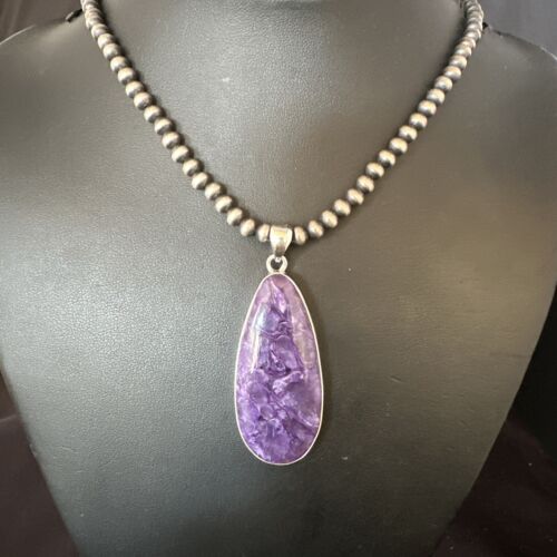 Navajo Pearls Purple Sugilite Pendant Necklace | Sterling Silver Beads | Authentic Native American Handmade | 15510