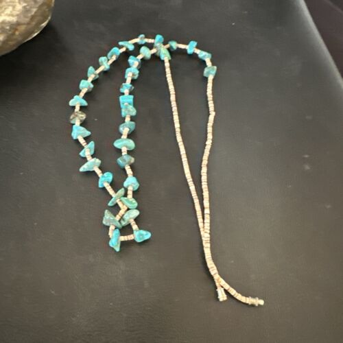 Navajo Kingman Turquoise Shell Necklace | Sterling Silver | 28" | Authentic Native American Handmade | 17399