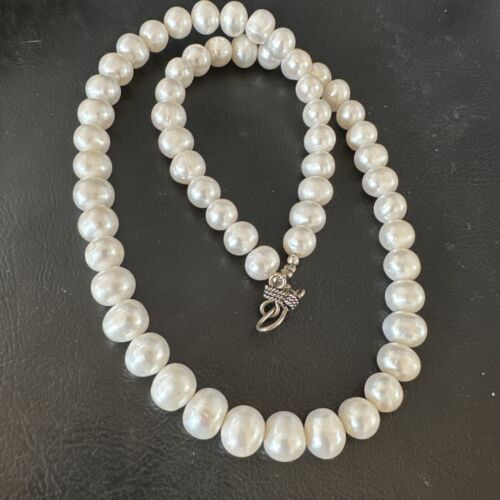 Handmade White Freshwater Pearl Bead Necklace | Sterling Silver | 21" | 17368