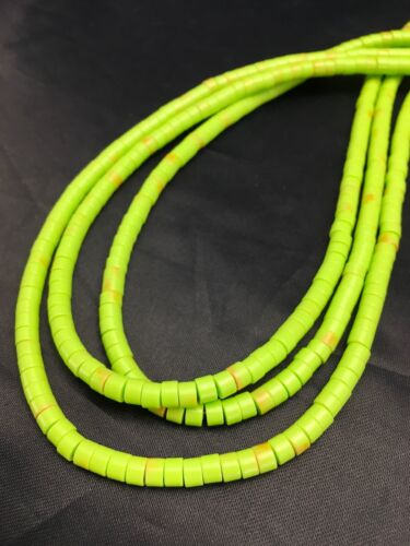Heishi Bead Necklace Stabilized Gaspeite | 3-Strand | Sterling Silver | Native American Handmade | 2599