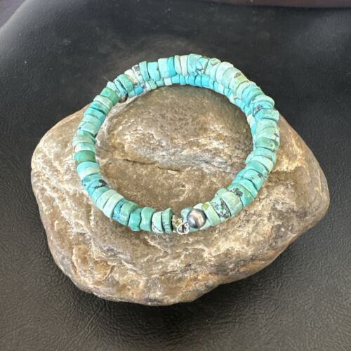 Navajo Turquoise Heishi Bracelet | Stainless Steel Memory Wire | 6mm | Authentic Native American Handmade | 17611