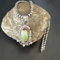 Navajo Royston Turquoise Pendant Necklace | Sterling Silver Pearls | Authentic Native American Handmade | 17060