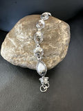 White Buffalo Turquoise 8-Stone Navajo Sterling Silver Link Bracelet 8" | Handmade | 16379