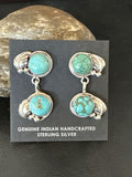 Navajo Blue Green Turquoise Dangle Earrings | Sterling Silver | 1.5" | Authentic Native American Handmade | 17389