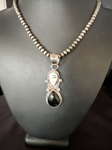 Women's White Buffalo Turquoise Onyx Necklace Pendant | Sterling Silver | Multi-Stone | 15314