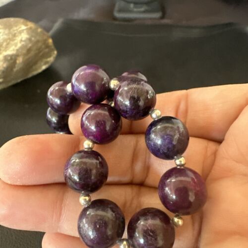 Navajo Purple Sugilite Round Bead Necklace | Sterling Silver | Indian | 20" | 17504 - Masha USA