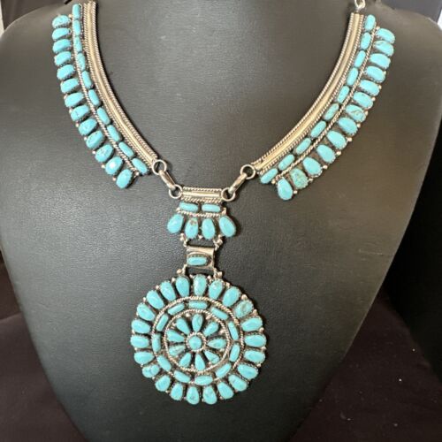 Navajo Blue Turquoise Choker Necklace | Sterling Silver | 17" | Authentic Native American Handmade | 15906