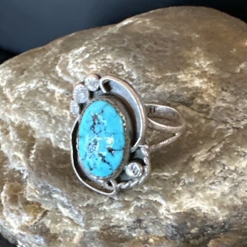 Navajo Blue Kingman Turquoise Ring | Sterling Silver | Sz 9 | Authentic Native American Handmade | 15893