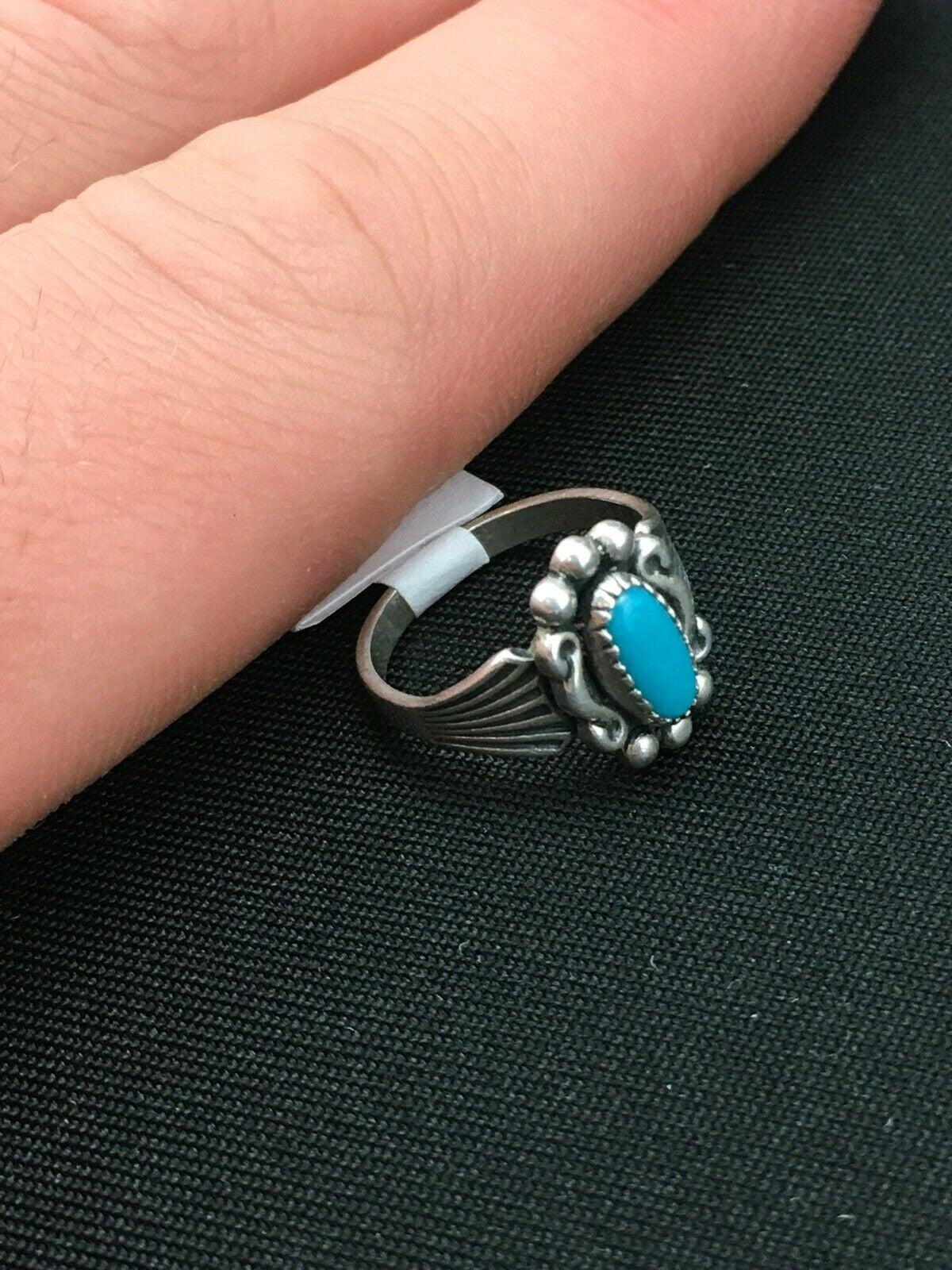 Native American Navajo Blue Turquoise Ring | Sterling Silver | Sz 4.5 | 4448