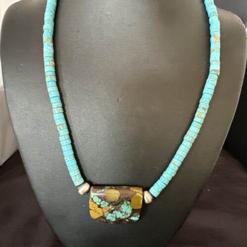 Navajo SpiderWeb Turquoise Heishi Pearls Necklace | Sterling Silver | 20" | Authentic Native American Handmade | 17258