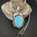 Navajo Kingman Turquoise Pendant Necklace | Sterling Silver Pearls | Authentic Native American Handmade | 15214