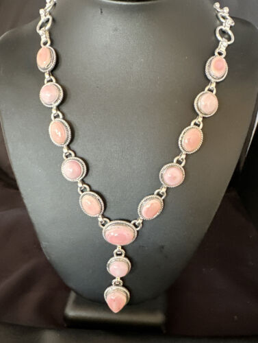 Navajo Pink Conch Lariat Necklace | Sterling Silver Pendant | 23" | Authentic Native American Jewelry | 15456