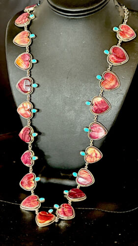 Navajo Lariat Necklace | Turquoise & Purple Spiny Oyster | Sterling Silver | 42" | Authentic Native American Handmade | 16179