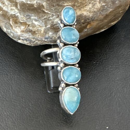 Navajo Blue Larimar Multi-Stone Ring | Authentic Native American Sterling Silver | Multi-Stone | Sz 8.5 | 15969