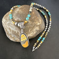 Navajo BumbleBee Jasper Pendant with Pearls | Sterling Silver Necklace | Authentic Native American Handmade | 16877