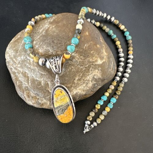 Navajo BumbleBee Jasper Pendant with Pearls | Sterling Silver Necklace | Authentic Native American Handmade | 16877