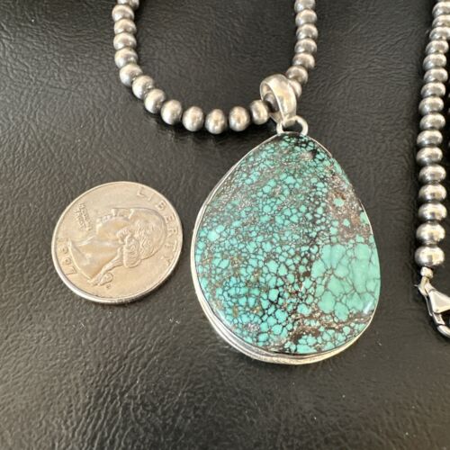 Men's Navajo Blue Spiderweb Turquoise Pendant Necklace | Sterling Silver | Authentic Native American Handmade | 16208
