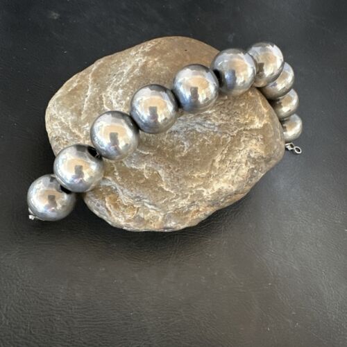 Navajo Pearl Round Beads Bracelet | 18mm | 7.5" | Sterling Silver | Authentic Native American Handmade | 17160