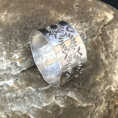 Men's Wide Band Navajo Stamped Ring | Sterling Silver | Sz 12 | Authentic Native American Handmade | 14981