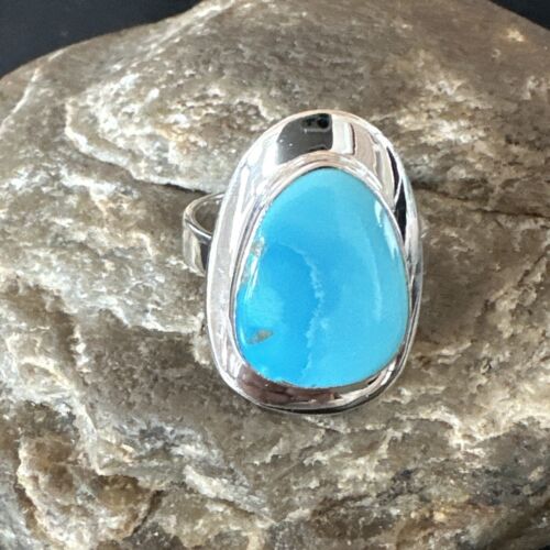 Navajo Blue Turquoise Ring | Sterling Silver | Sz 10 | Authentic Native American Handmade | 16580 - Masha USA