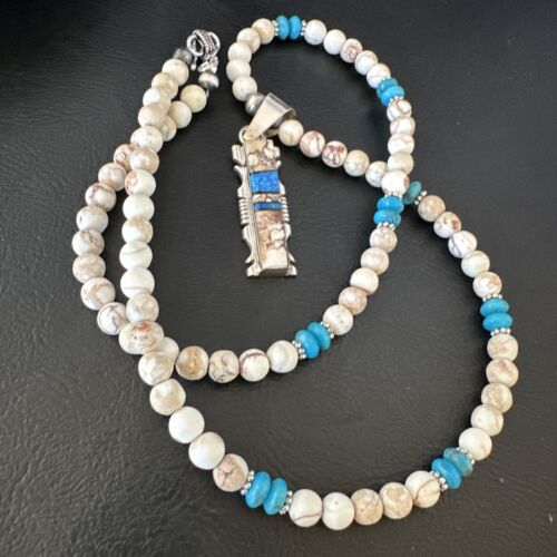 Wild Horse Blue Turquoise Pendant | Navajo Pearls | Sterling Silver Necklace 21" | Native American | 15667