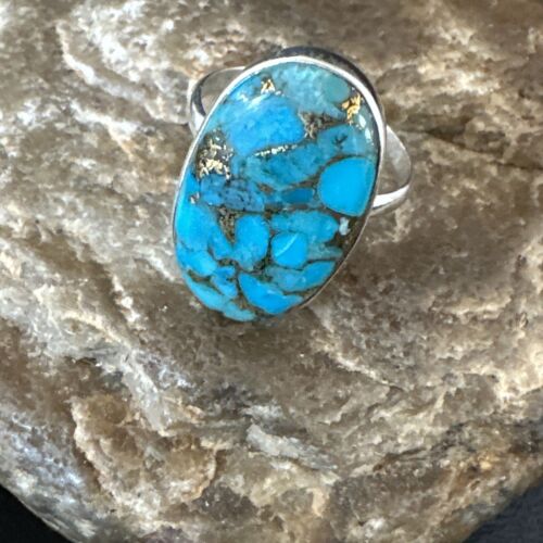 Navajo Blue Mojave Turquoise Ring | Sterling Silver | Sz 10 | Authentic Native American Handmade | 16053