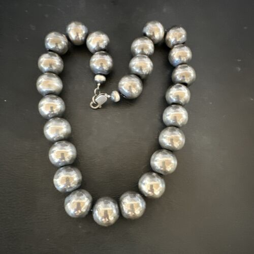 Navajo Pearls Necklace | XL Round 18mm Sterling Silver | 17" Single Strand | Authentic Native American Handmade | 17158
