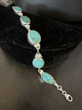 Navajo Blue Turquoise Link Bracelet | Sterling Silver | 8" | Authentic Native American Handmade | 15466