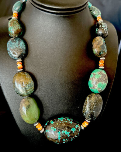Men's Chunky Spiderweb Turquoise Necklace | Navajo Sterling Silver | Authentic Native American | 21" | 16235