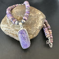 Navajo Purple Charoite Pendant with Pearls | Sterling Silver Necklace | Authentic Native American Handmade | 16338