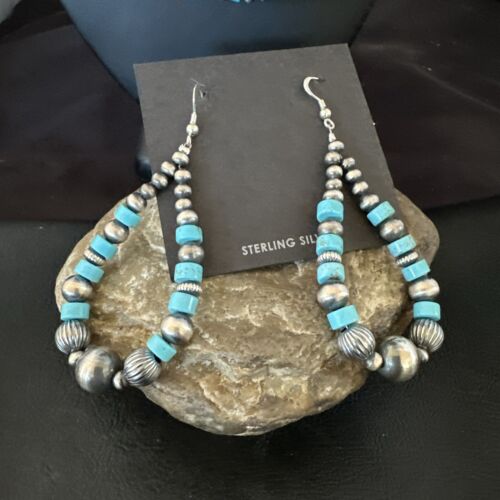 Navajo Sterling Silver 5 Strand 8mm Turquoise Heishi Necklace & Earrings Set | 20" | 17184