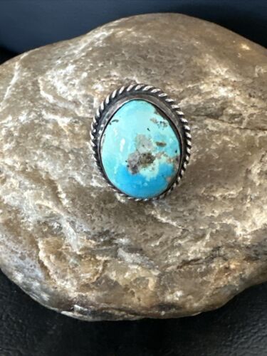 Navajo Blue Kingman Turquoise Ring | Sterling Silver | Sz 5.5 | Authentic Native American Handmade | 16893
