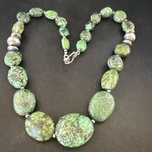 Navajo Green Spiderweb Turquoise Necklace | Sterling Silver | 20" | Authentic Native American Handmade | 17503