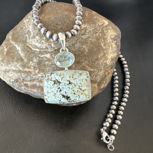 Navajo Women's Dry Creek Turquoise Topaz Pendant Necklace | Sterling Silver | 16312