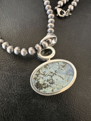 Navajo Dry Creek Turquoise Topaz Pendant Necklace | Sterling Silver | Authentic Native American Handmade | 16436